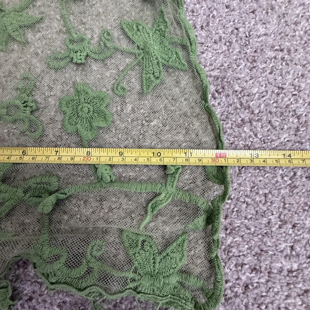 Indigo Soul Scarf Women Green Floral Mesh Embroidered Tassel Boho Cottagecore